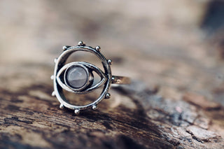 Moonstone Silver Eye Ring, Silver Plated Non Tarnish Ring, Boho Statement Ring, Evil Eye Inspired Ring, Gift for Her