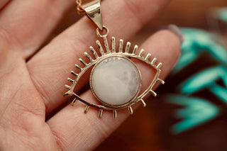 Gold Eye of Protection Necklace / Moonstone / Talisman / Third Eye / Hypoallergenic / Brass / Boho / Inca / Ethnic / Illuminati