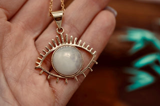 Gold Eye of Protection Necklace / Moonstone / Talisman / Third Eye / Hypoallergenic / Brass / Boho / Inca / Ethnic / Illuminati