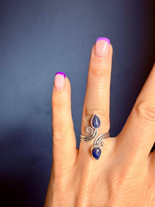 Silver Spiral Lapis Lazuli Adjustable Ring, Non Tarnish Ring, One size bohemian Ring for Her