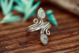 Silver Spiral Moonstone Adjustable Ring, Non Tarnish Ring, One size bohemian Ring for Her