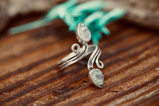 Silver Spiral Moonstone Adjustable Ring, Non Tarnish Ring, One size bohemian Ring for Her