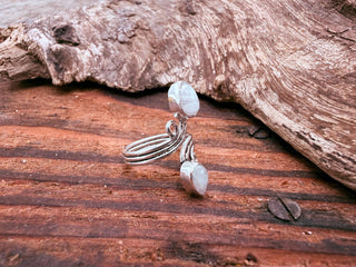 Silver Spiral Moonstone Adjustable Ring, Non Tarnish Ring, One size bohemian Ring for Her
