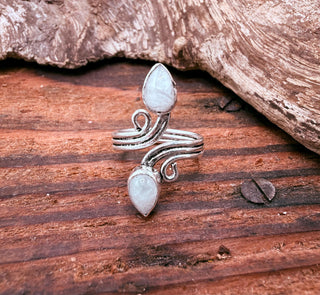 Silver Spiral Moonstone Adjustable Ring, Non Tarnish Ring, One size bohemian Ring for Her