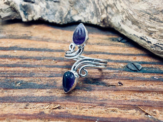Silver Spiral Amethyst Adjustable Ring, Non Tarnish Ring, One size bohemian Ring for Her