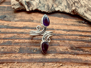 Silver Spiral Amethyst Adjustable Ring, Non Tarnish Ring, One size bohemian Ring for Her