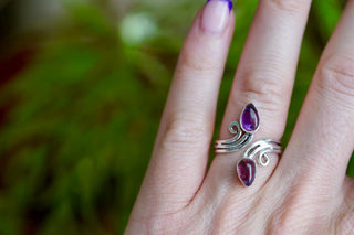 Silver Spiral Amethyst Adjustable Ring, Non Tarnish Ring, One size bohemian Ring for Her