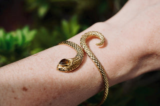 Snake Bracelet Green Onyx Brass Bangle – Boho Snake Cuff – Adjustable Statement Jewellery Gift for Her