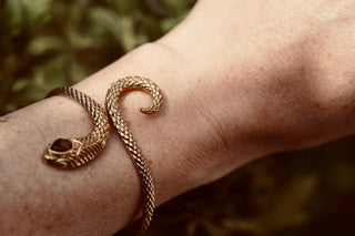 Snake Bracelet Moonstone Brass Bangle – Boho Snake Cuff – Adjustable Statement Jewellery Gift for Her