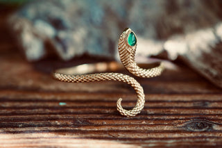 Snake Bracelet Green Onyx Brass Bangle – Boho Snake Cuff – Adjustable Statement Jewellery Gift for Her