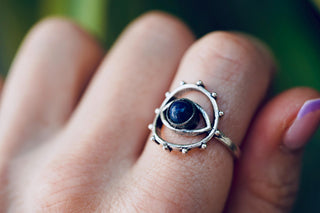 Large Red Garnet Eye Ring, Eye Red Garnet Ring, Unique Gemstone Ring, Brass Boho Ring