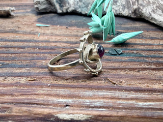 Large Red Garnet Eye Ring, Eye Red Garnet Ring, Unique Gemstone Ring, Brass Boho Ring