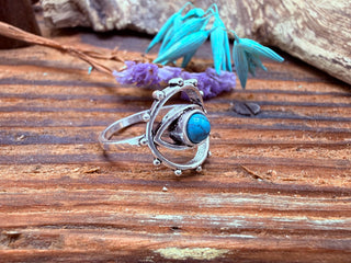 Turquoise Silver Eye Ring, Silver Plated Non Tarnish Ring, Boho Statement Ring, Evil Eye Inspired Ring, Gift for Her