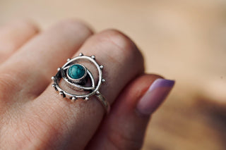 Turquoise Silver Eye Ring, Silver Plated Non Tarnish Ring, Boho Statement Ring, Evil Eye Inspired Ring, Gift for Her