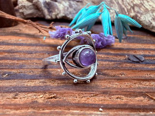 Amethyst Silver Eye Ring, Silver Plated Non Tarnish Ring, Boho Statement Ring, Evil Eye Inspired Ring, Gift for Her