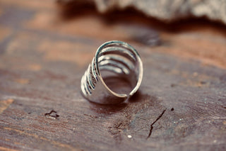 Adjustable Silver Multi-Band Ring Aztec, Bohemian Geometric Patterns, Non-Tarnish White Metal