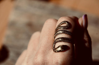 Large Brass Snake Ring – Adjustable Statement Ring | Boho Mystical Jewelry