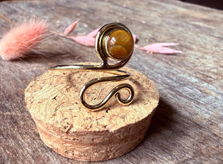Spiral Tiger Eye Brass Ring, Adjustable Brass Ring, Bohemian Women's Jewellery,