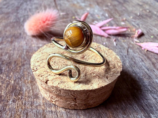 Spiral Tiger Eye Brass Ring, Adjustable Brass Ring, Bohemian Women's Jewellery,