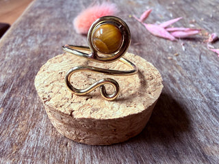 Spiral Tiger Eye Brass Ring, Adjustable Brass Ring, Bohemian Women's Jewellery,