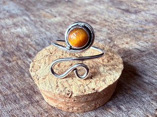Spiral Tiger's Eye Silver Ring, Non Tarnish Jewellery Adjustable Silver Ring