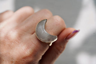 Crescent Moon Moonstone Brass Ring, Boho Jewellery , Spiritual Gift for Her
