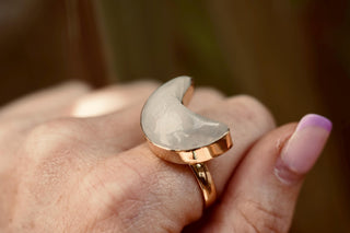Crescent Moon Moonstone Brass Ring, Boho Jewellery , Spiritual Gift for Her