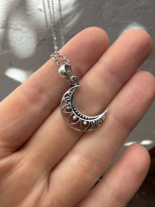 Crescent Moon Pendant Necklace Hypoallergenic Stainless Steel Chain 50cm, Boho Pendant Women