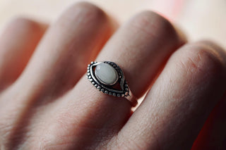 Silver Eye Ring with Moonstone – White Metal, Non-Tarnish, Boho Ring