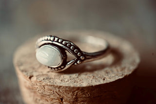 Silver Eye Ring with Moonstone – White Metal, Non-Tarnish, Boho Ring