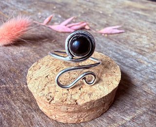 Spiral Silver Ring Black Onyx, Non Tarnish Jewellery Adjustable Silver Ring