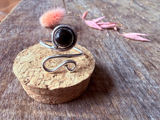 Spiral Silver Ring Black Onyx, Non Tarnish Jewellery Adjustable Silver Ring