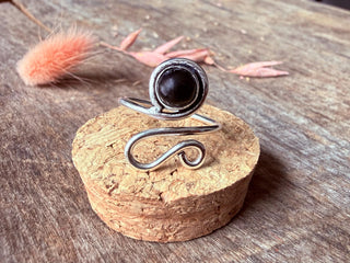 Spiral Silver Ring Black Onyx, Non Tarnish Jewellery Adjustable Silver Ring