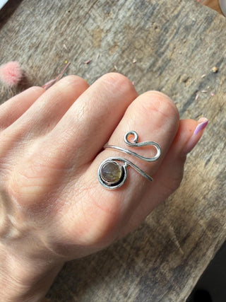 Spiral Silver Ring Labradorite, Non Tarnish Jewellery Adjustable Silver Ring
