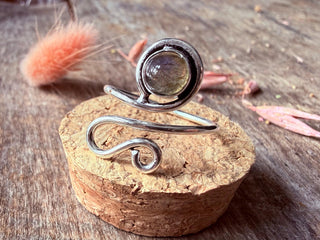Spiral Silver Ring Labradorite, Non Tarnish Jewellery Adjustable Silver Ring