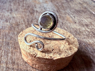 Spiral Silver Ring Labradorite, Non Tarnish Jewellery Adjustable Silver Ring