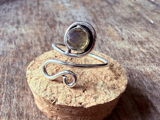 Spiral Silver Ring Labradorite, Non Tarnish Jewellery Adjustable Silver Ring