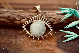 Gold Eye of Protection Necklace / Moonstone / Talisman / Third Eye / Hypoallergenic / Brass / Boho / Inca / Ethnic / Illuminati