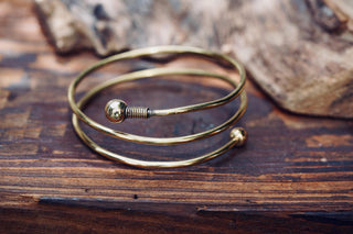 Boho Brass Spiral Cuff Bracelet – Adjustable Arm Cuff, Statement Arm Bracelet