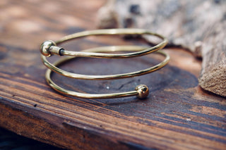 Boho Brass Spiral Cuff Bracelet – Adjustable Arm Cuff, Statement Arm Bracelet