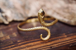Snake Bracelet Tiger Eye Brass Bangle – Boho Snake Cuff – Adjustable Statement Jewellery Gift for Her
