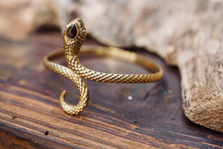 Snake Bracelet Tiger Eye Brass Bangle – Boho Snake Cuff – Adjustable Statement Jewellery Gift for Her