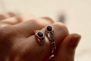 Lapis Lazuli Snake Ring, Two Snake Head Brass Ring, Wrap Around Snake Ring
