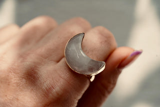 Crescent Moon Moonstone Brass Ring, Boho Jewellery , Spiritual Gift for Her