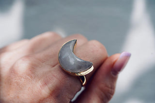 Crescent Moon Moonstone Brass Ring, Boho Jewellery , Spiritual Gift for Her
