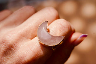 Crescent Moon Moonstone Brass Ring, Boho Jewellery , Spiritual Gift for Her