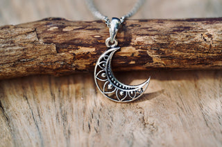 Crescent Moon Pendant Necklace Hypoallergenic Stainless Steel Chain 50cm, Boho Pendant Women