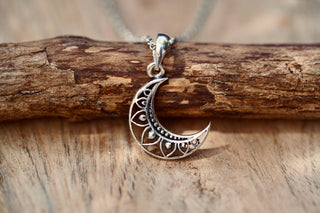Crescent Moon Pendant Necklace Hypoallergenic Stainless Steel Chain 50cm, Boho Pendant Women