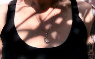 Crescent Moon Pendant Necklace Hypoallergenic Stainless Steel Chain 50cm, Boho Pendant Women