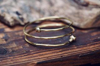 Boho Brass Spiral Cuff Bracelet – Adjustable Arm Cuff, Statement Arm Bracelet